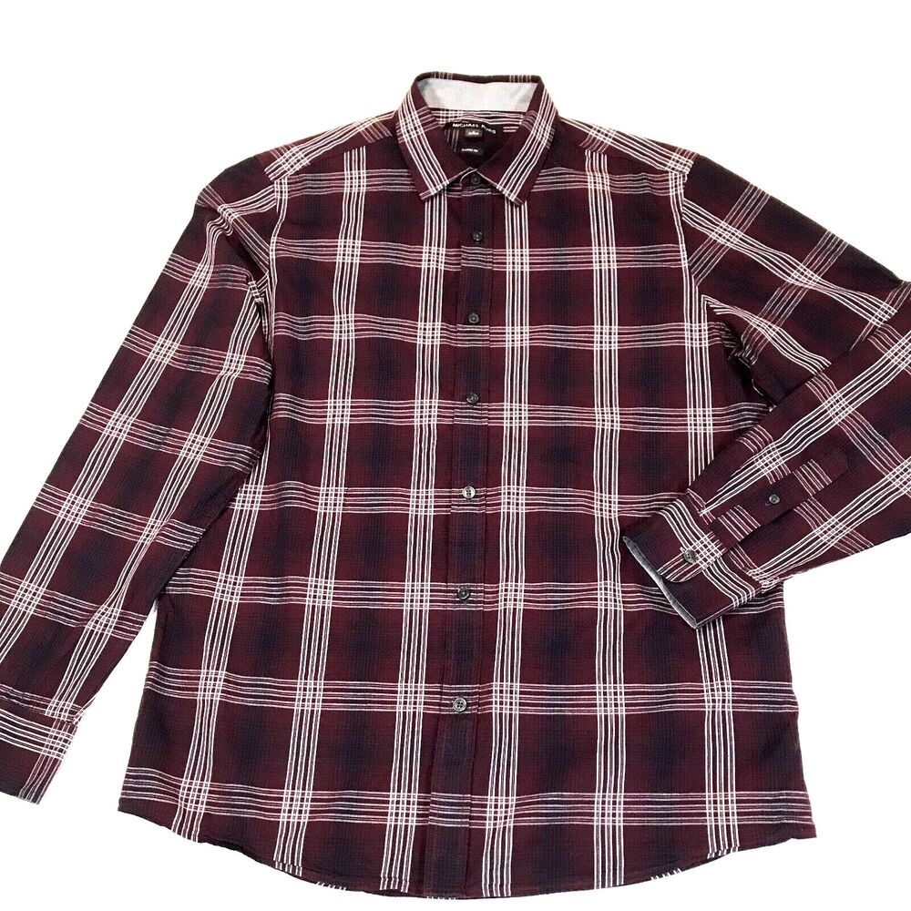 Michael Kors Mens Large Slim Fit Long Sleeve Plaid Casual Shirt size L Purple